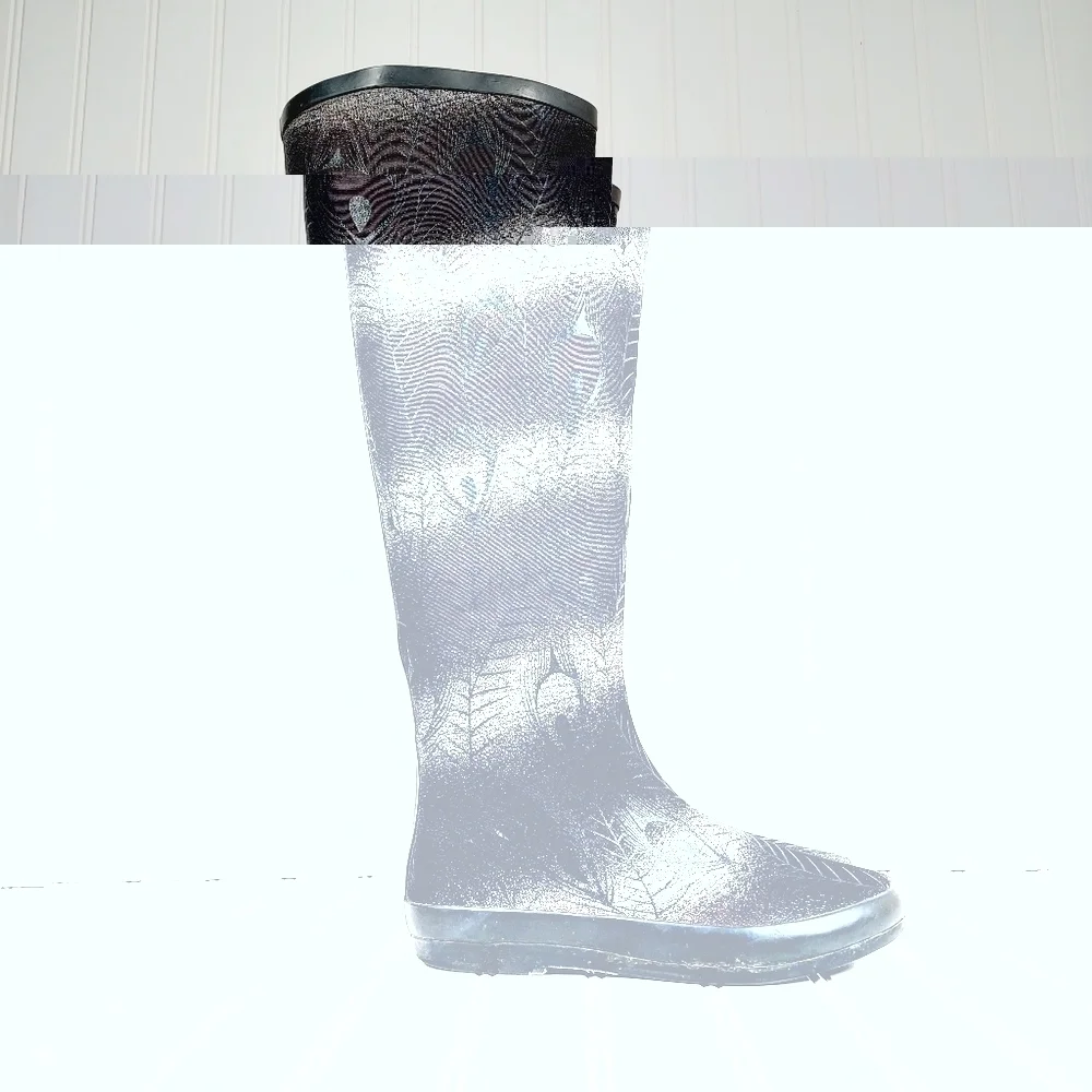 Volatile Black Light Stripes Feathers Black Slip On Tall Boots E61